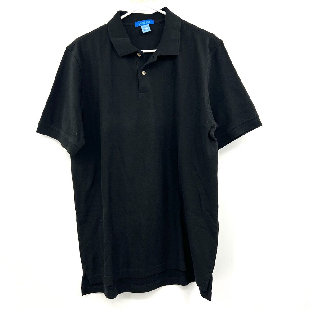 Savile Row Mens L Black Polo Shirt 100% Cotton Pique Short Sleeve Classic